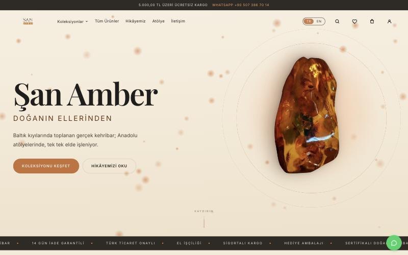 Şan Amber web sitesi ana sayfası